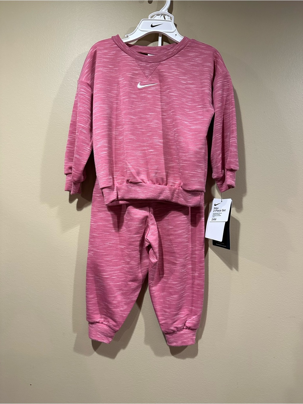 Nike Kids Heathered Rose Pink Fleece Sweatshirt & Jogger Set